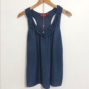 Elle Blue Polka Dot Racerback Ruffle Tank Top